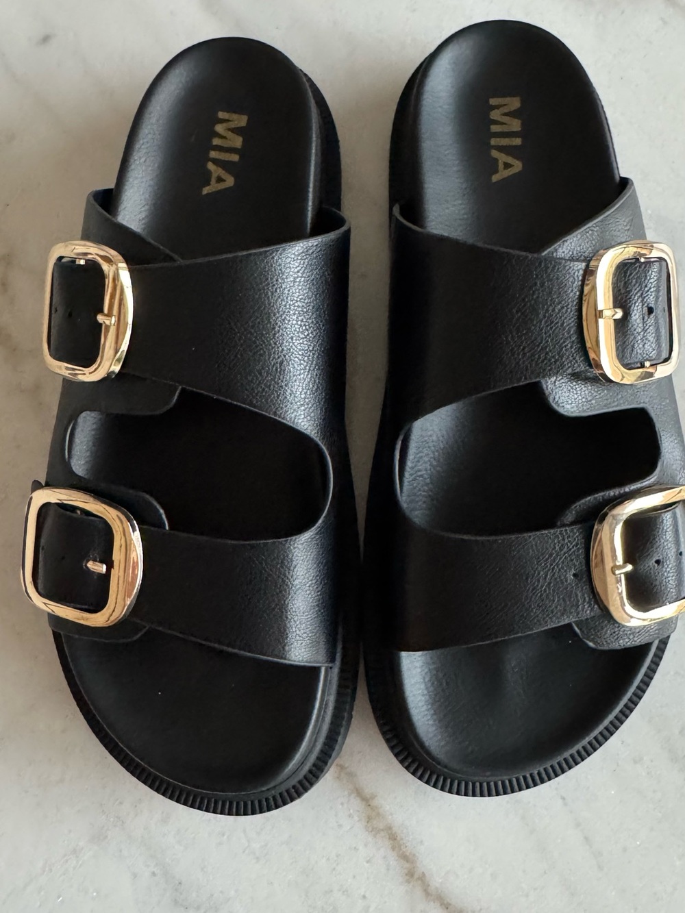MIA Double Buckle Slide Sandals | Black | New | Size 10